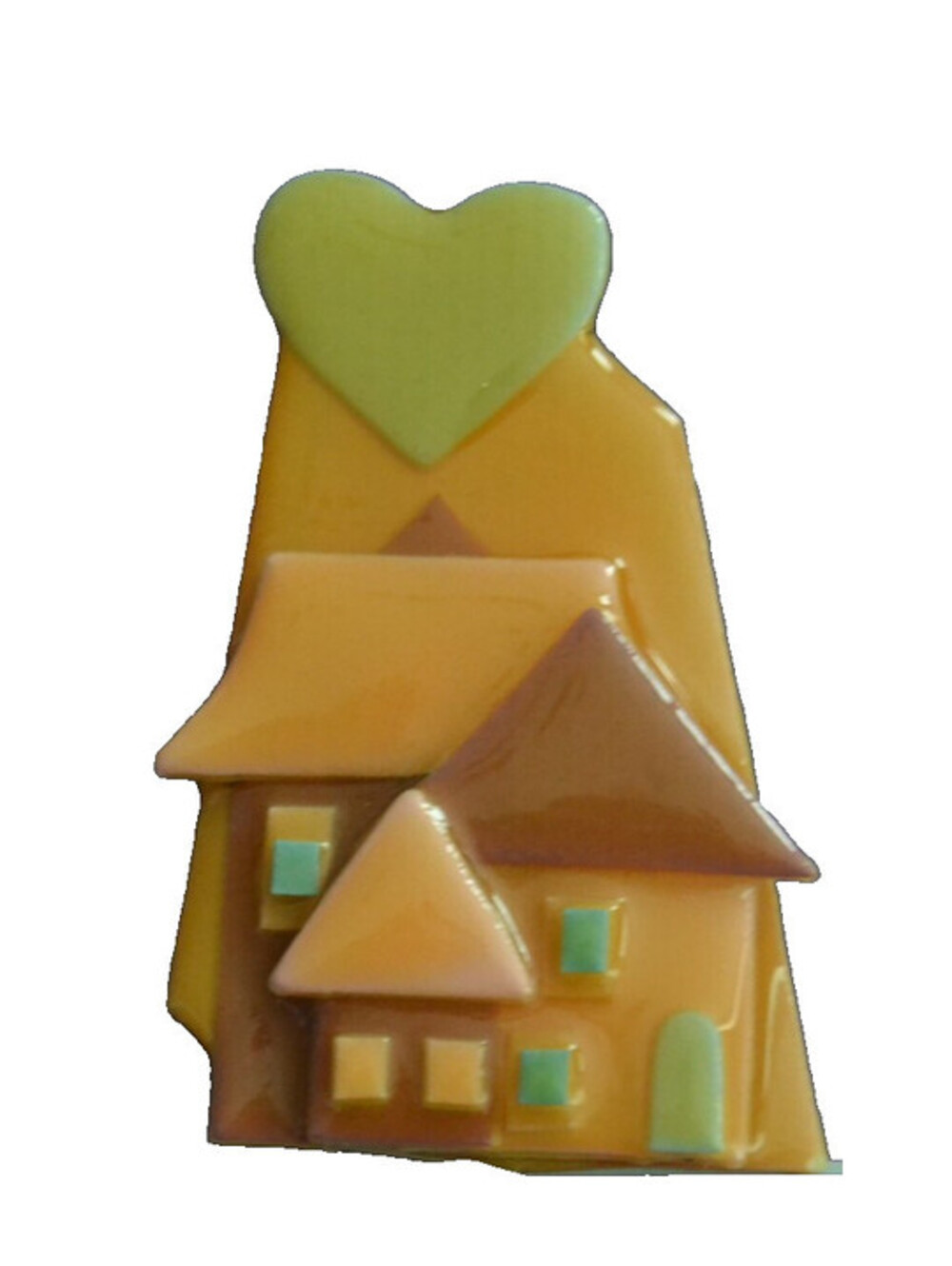 Vintage Lucinda House Pin Pastel Green Heart Resin Brooch 80s 90s Signed